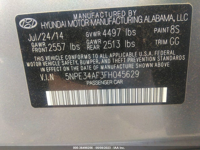 Hyundai Sonata 2.4l Limited 2015 5NPE34AF3FH045629 Image 10