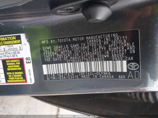 2011 TOYOTA COROLLA LE VIN: 2T1BU4EE7BC683803