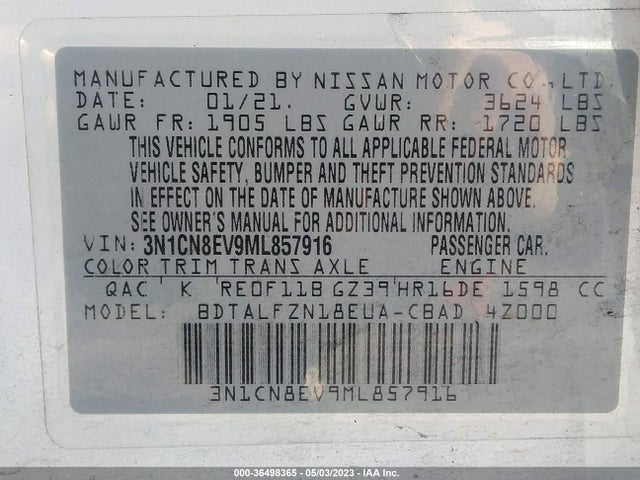 Nissan VERSA SV 2021 3N1CN8EV9ML857916 Image 10