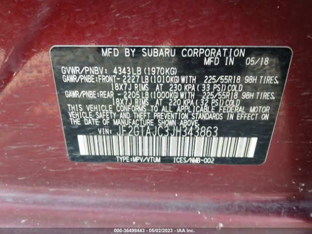 JF2GTAJC3JH343863 Subaru Crosstrek Limited