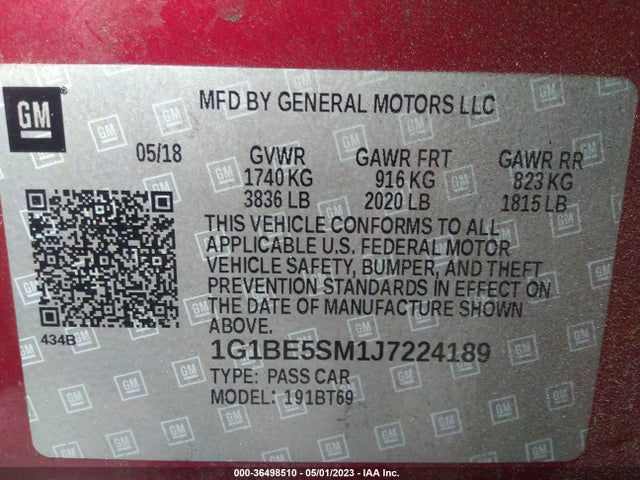 Chevrolet CRUZE LT 2018 1G1BE5SM1J7224189 Image 10