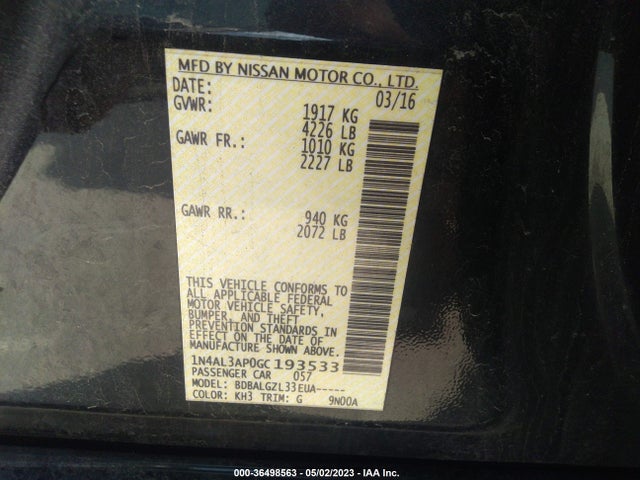 Nissan ALTIMA 2.5 2016 1N4AL3AP0GC193533 Image 9