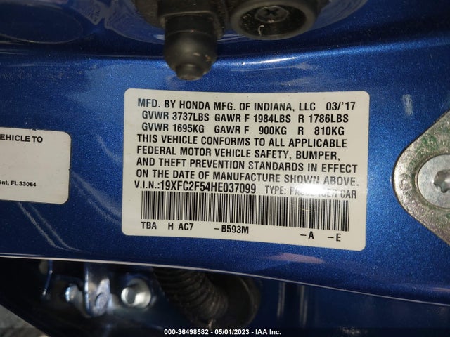Honda Civic Sedan Lx 2017 19XFC2F54HE037099 Image 9