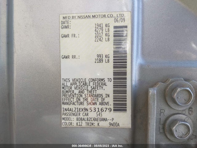 2009 NISSAN ALTIMA 2.5 S VIN: 1N4AL21EX9N531679