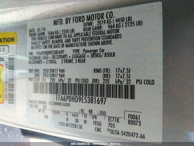 Ford FUSION SE 2014 1FA6P0HD9E5381697 Image 9