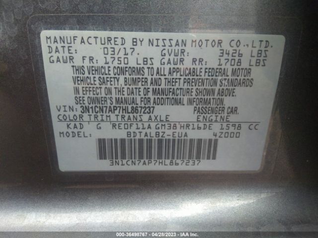 3N1CN7AP7HL867237 Nissan Versa Sedan Sv