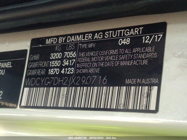 2018 Mercedes-Benz G-Class, VIN: WDCYC7DH2JX290716