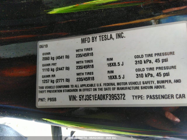 Tesla Model 3 Range 2019 5YJ3E1EA0KF395372 Image 12