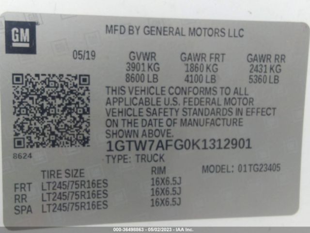 1GTW7AFG0K1312901 GMC SAVANA CARGO VAN