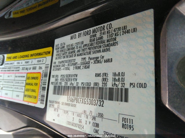 Ford MUSTANG GT 2016 1FA6P8CFXG5303732 Image 9
