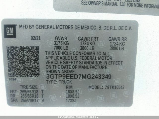 3GTP9EED7MG243349 GMC Sierra 1500 At4