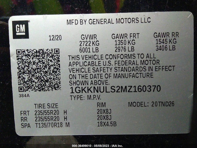 2021 GMC ACADIA SLT VIN: 1GKKNULS2MZ160370