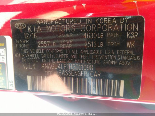 KNAGU4LE1H5011098 KIA Optima Hybrid Ex