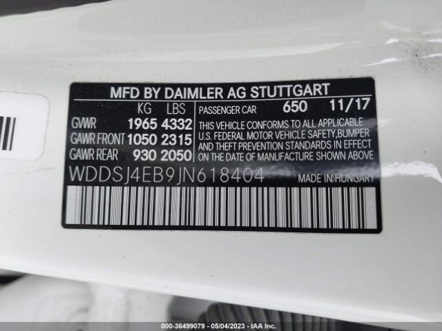 WDDSJ4EB9JN618404 Mercedes-Benz Cla Cla 250