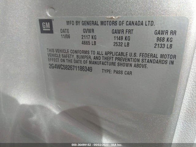 2007 BUICK LACROSSE CX VIN: 2G4WC582671186349