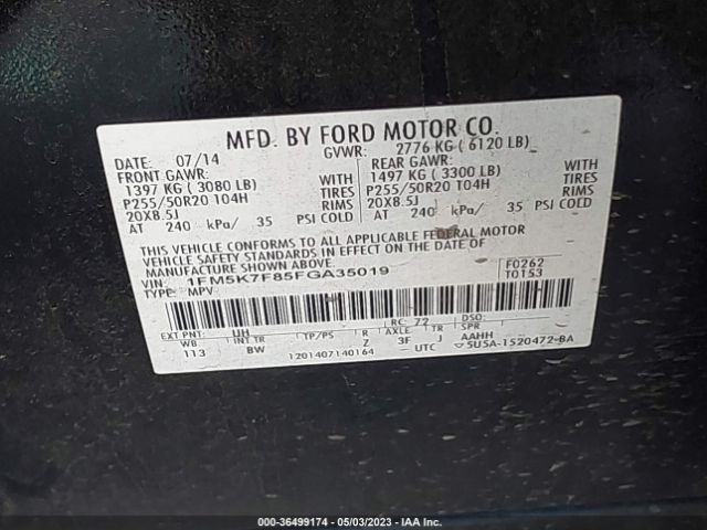 Ford Explorer Limited 2015 1FM5K7F85FGA35019 Image 10