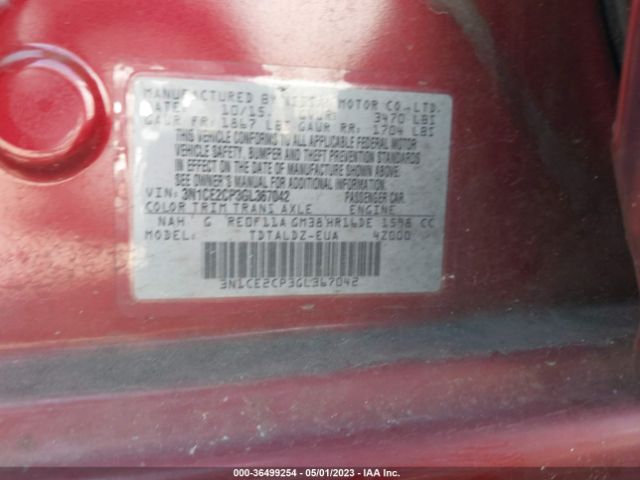 3N1CE2CP3GL367042 Nissan Versa Note S/s Plus/sv/sr/sl