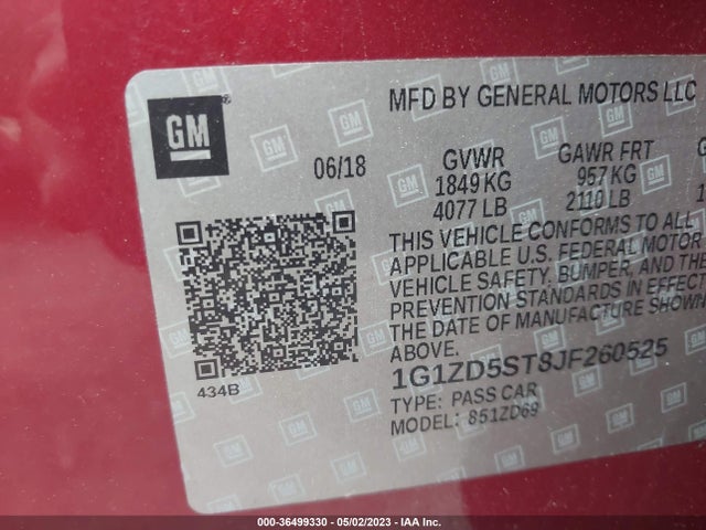 Chevrolet MALIBU LT 2018 1G1ZD5ST8JF260525 Image 9