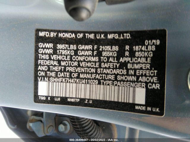 SHHFK7H47KU411029 Honda Civic Hatchback Sport
