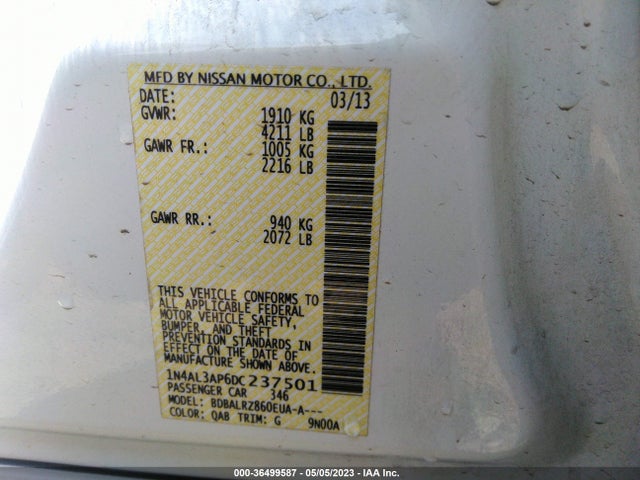 2013 NISSAN ALTIMA 2.5 S VIN: 1N4AL3AP6DC237501
