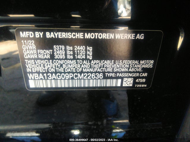 2023 BMW 5 SERIES 530E VIN: WBA13AG09PCM22636