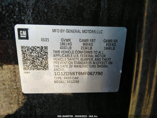 Chevrolet MALIBU LT 2021 1G1ZD5ST9MF067790 Image 9