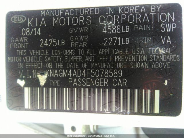 KNAGM4AD4F5078589 KIA OPTIMA HYBRID