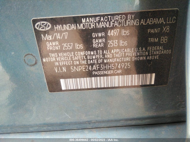Hyundai Sonata 2.4l 2017 5NPE24AF3HH574925 Image 10