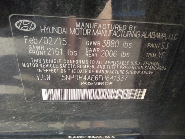 Hyundai Elantra Limited 2015 5NPDH4AE6FH641337 Image 11