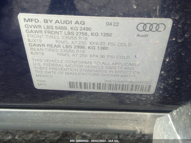 WA1EAAFY4N2097022 Audi Q5 S Line Premium Plus