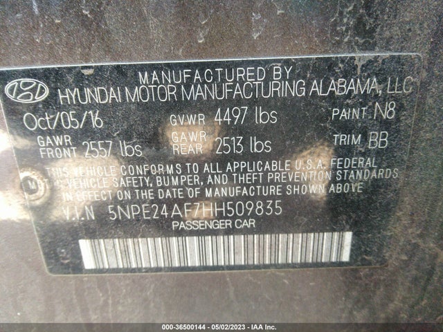 Hyundai Sonata 2.4l 2017 5NPE24AF7HH509835 Image 10