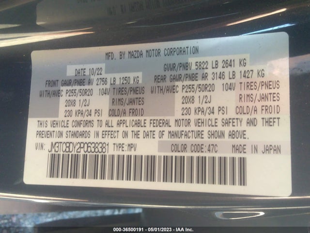 2023 Mazda CX-9, VIN: JM3TCBDY2P0638381