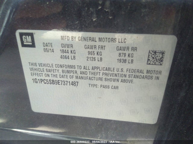 Chevrolet Cruze 1lt 2014 1G1PC5SB9E7371487 Image 9