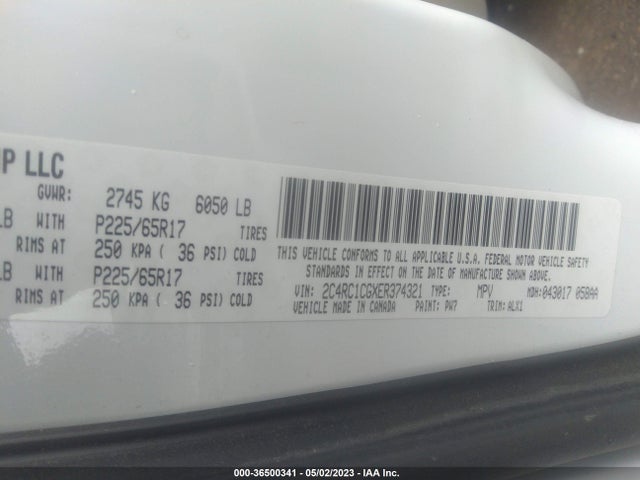 2C4RC1CGXER374321 Chrysler Town & Country Touring-l