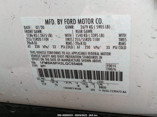Ford Explorer Limited 2020 1FMSK8FH3LGC55408 Image 10