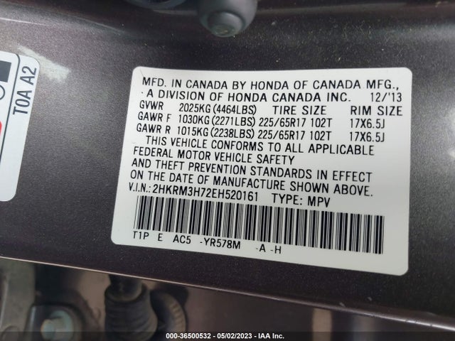Honda Cr-v Ex-l 2014 2HKRM3H72EH520161 Image 9