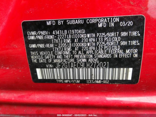 JF2GTAEC9LH272021 Subaru Crosstrek Premium