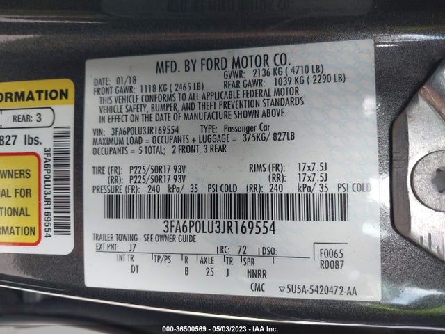 3FA6P0LU3JR169554 Ford Fusion Hybrid Se