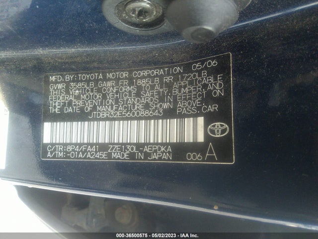 2006 TOYOTA COROLLA CE/LE VIN: JTDBR32E560088643