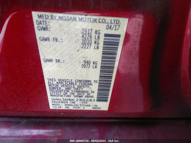 Nissan Altima 2.5 S 2017 1N4AL3AP8HC240583 Image 9