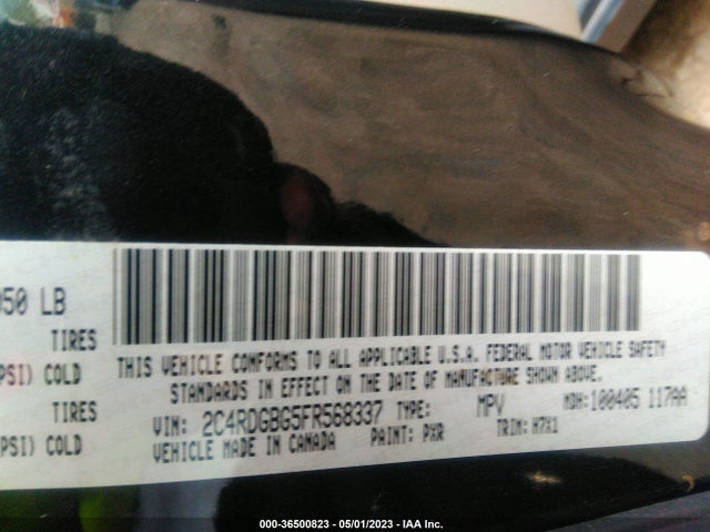 2015 DODGE GRAND CARAVAN SE VIN: 2C4RDGBG5FR568337