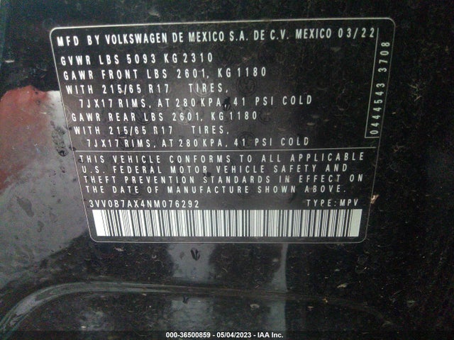 3VV0B7AX4NM076292 Volkswagen TIGUAN S