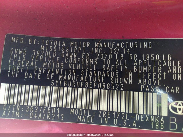 Toyota Corolla L/le/s/s Plus/le Plus 2014 5YFBURHE8EP088522 Image 9