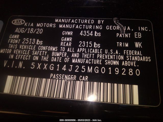 5XXG14J25MG019280 KIA K5 LXS