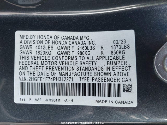 Honda Civic Sedan Ex 2023 2HGFE1F74PH312271 Image 9