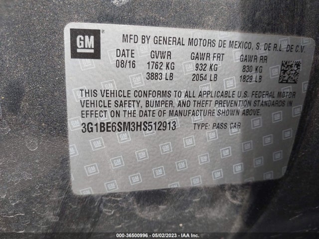 Chevrolet CRUZE LT 2017 3G1BE6SM3HS512913 Image 10
