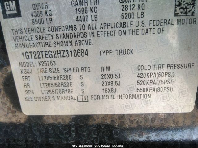 1GT22TEG2HZ310684 GMC Sierra 2500hd Slt