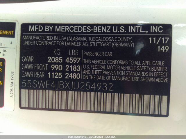 55SWF4JBXJU254932 Mercedes-Benz C-class C 300
