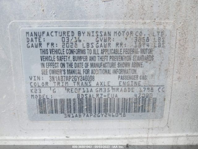 3N1AB7AP2GY246098 Nissan SENTRA SR