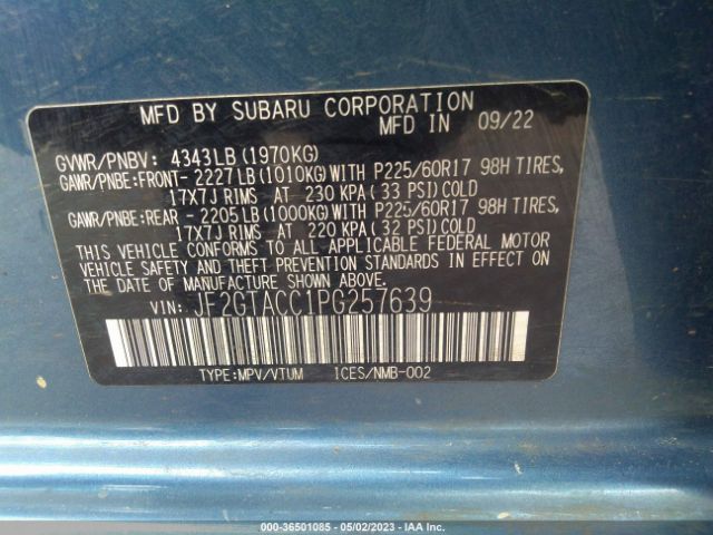 JF2GTACC1PG257639 Subaru Crosstrek Premium